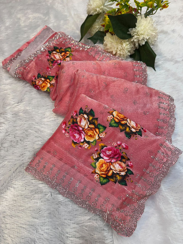 Butter Digital Space Silk Saree with stone work