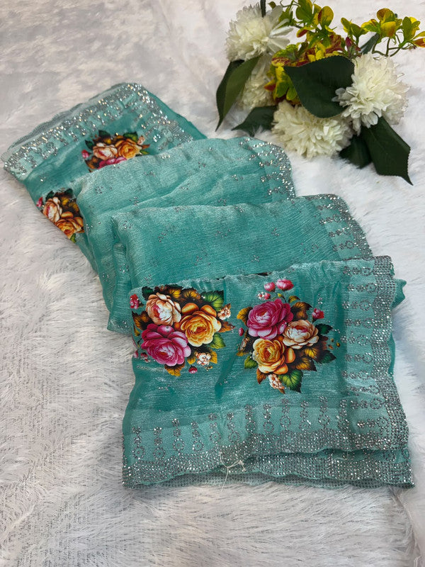 Butter Digital Space Silk Saree with stone work