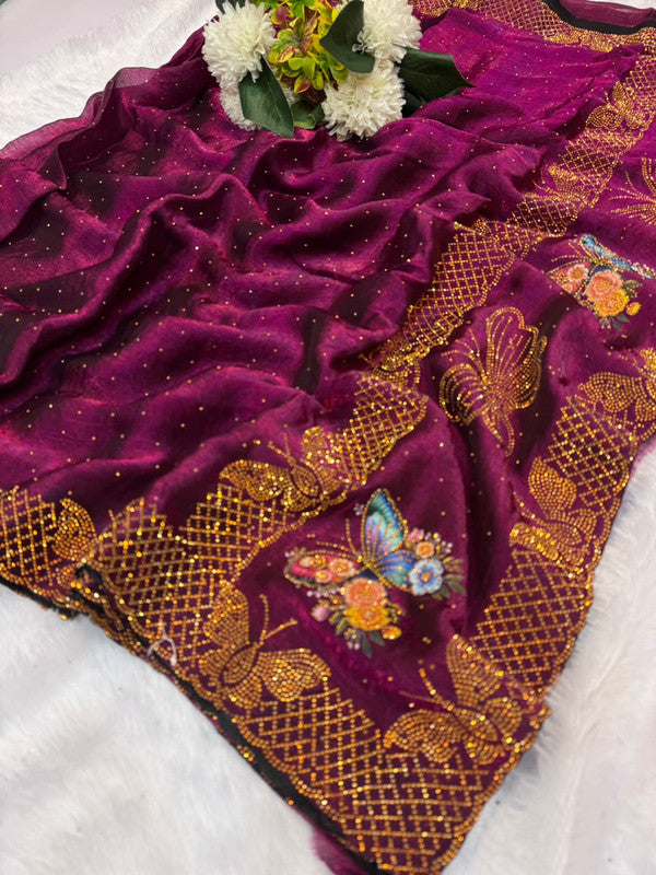 Jalpari Box Space Silk Saree with stone work