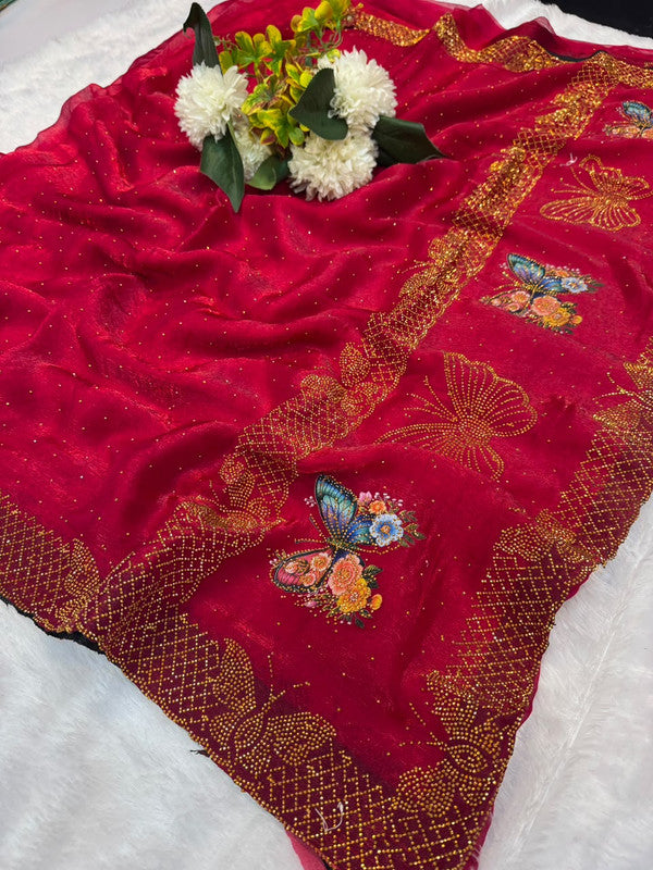 Jalpari Box Space Silk Saree with stone work