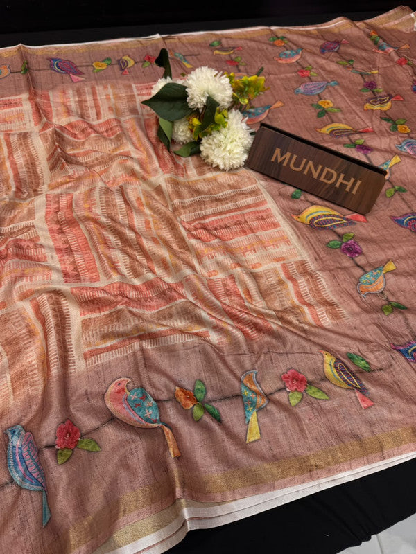 Katha Fancy Silk Saree with elegant zari work and contrast blouse