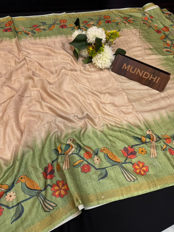 Katha Fancy Silk Saree with elegant zari work and contrast blouse