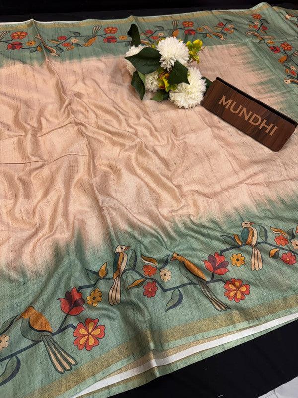 Katha Fancy Silk Saree with elegant zari work and contrast blouse