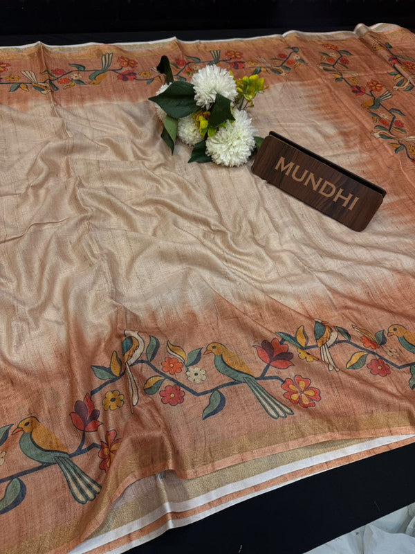 Katha Fancy Silk Saree with elegant zari work and contrast blouse