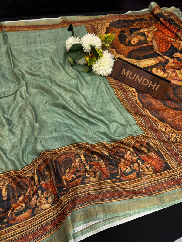 Katha Fancy Silk Saree with elegant zari work and contrast blouse
