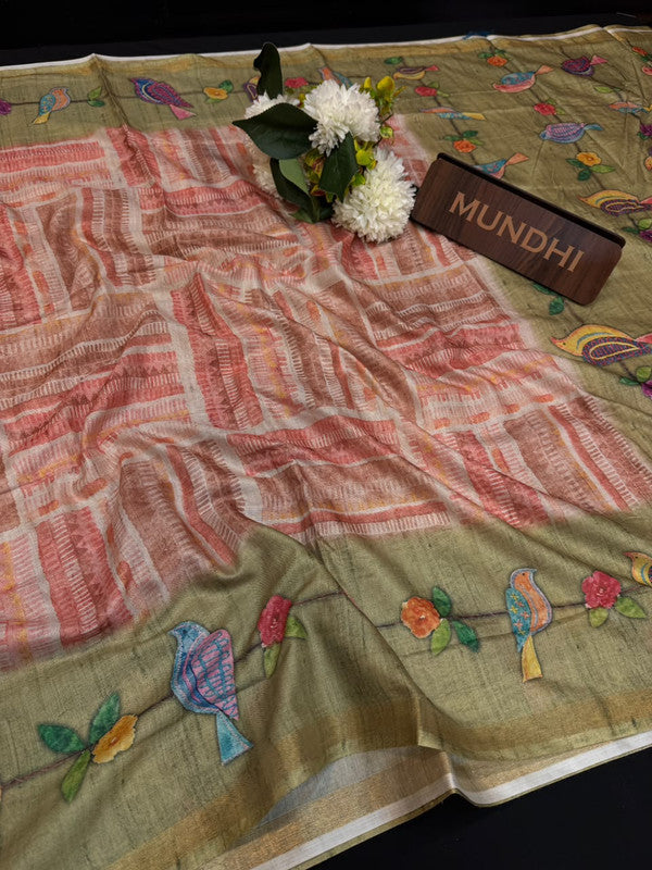 Katha Fancy Silk Saree with elegant zari work and contrast blouse