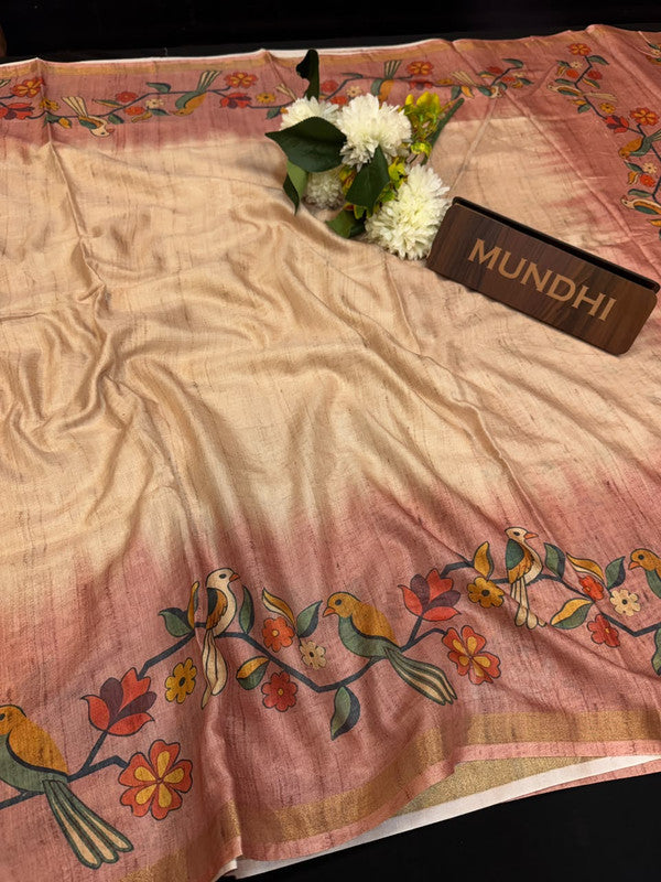 Katha Fancy Silk Saree with elegant zari work and contrast blouse