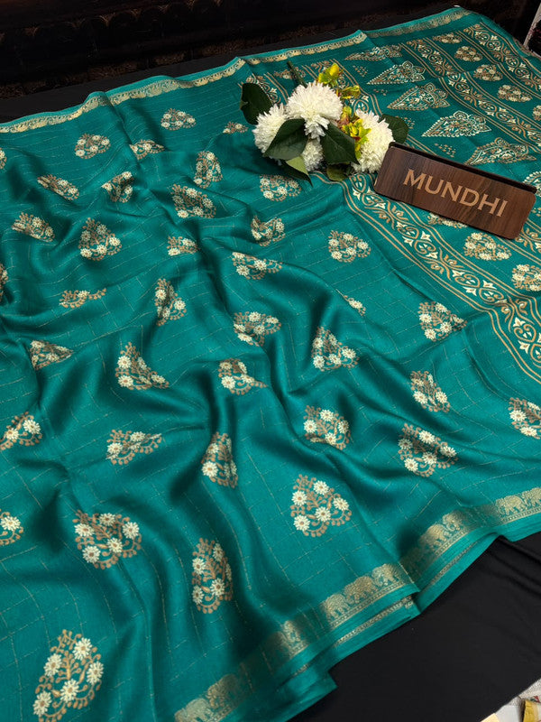 Hathi Fancy Silk Saree with elegant zari work and contrast blouse