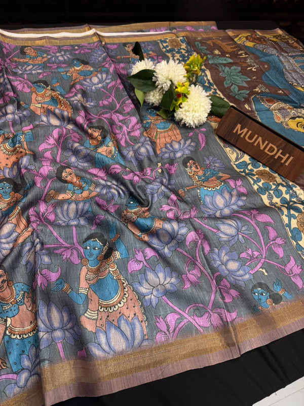 Siddhanth Motifs Kalmkari Silk Saree with Zari Work| MF03
