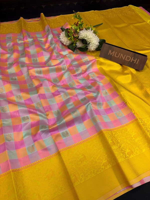 Checked Pavishna Saree in soft silk type fabric with elegant zari work
