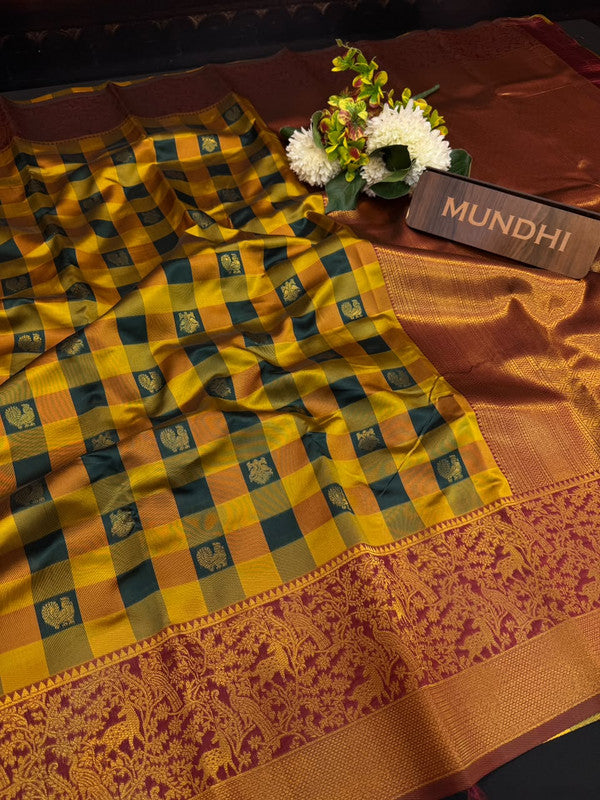 Checked Pavishna Saree in soft silk type fabric with elegant zari work