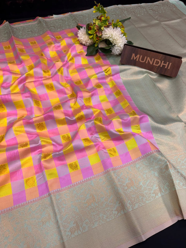 Checked Pavishna Saree in soft silk type fabric with elegant zari work