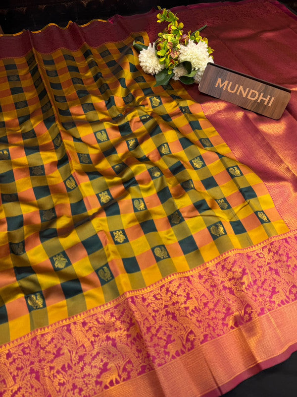 Checked Pavishna Saree in soft silk type fabric with elegant zari work