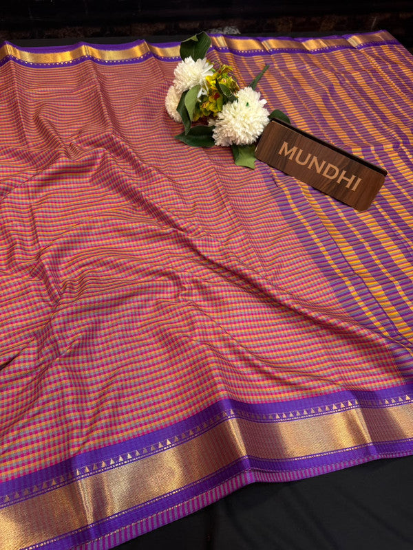 Mini Checked Silk Saree with Zari Work