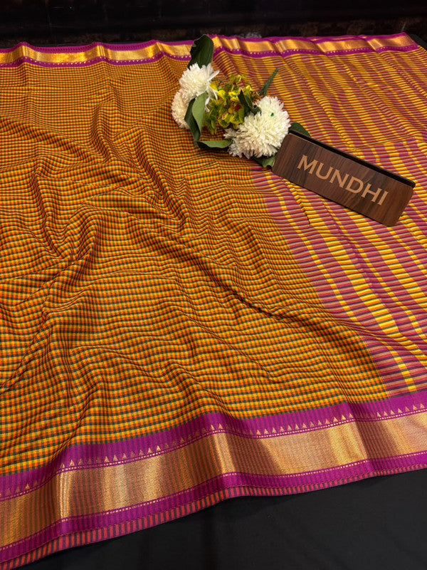 Mini Checked Silk Saree with Zari Work