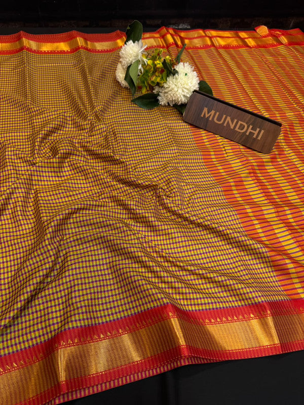 Mini Checked Silk Saree with Zari Work
