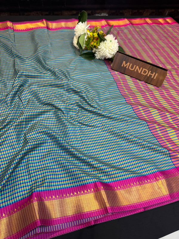 Mini Checked Silk Saree with Zari Work