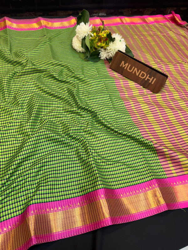 Mini Checked Silk Saree with Zari Work