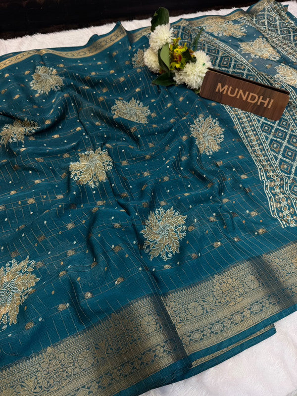 Chinon Chex Fancy Silk Saree with Elegant Zari Work