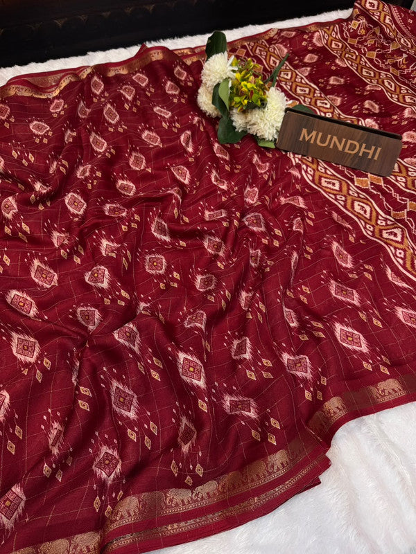 Hathi Fancy Silk Saree with elegant zari work and contrast blouse