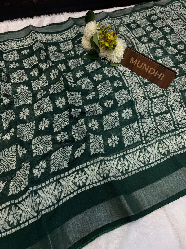 Soft Linen Saree with Contrast Blouse for Women