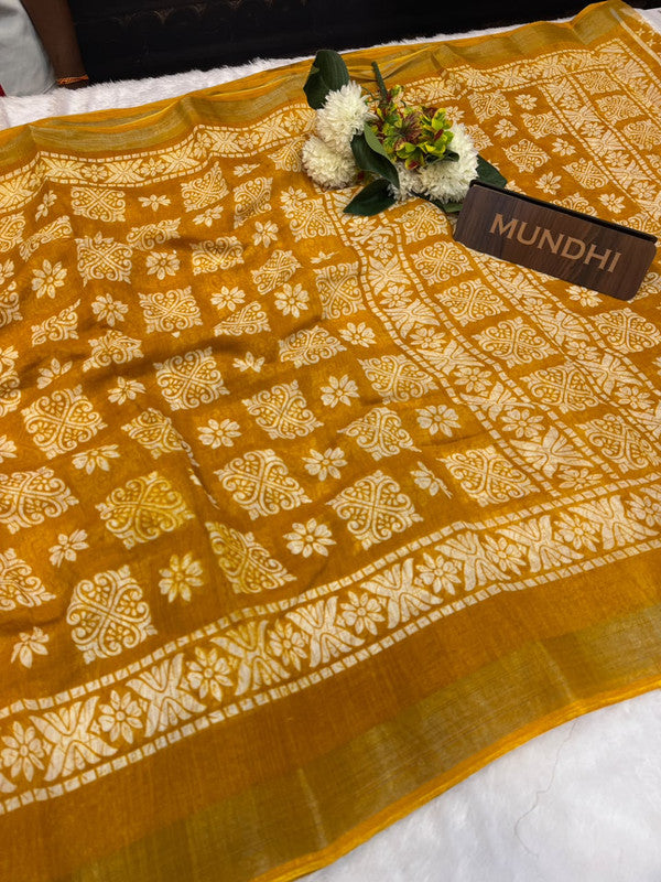 Soft Linen Saree with Contrast Blouse for Women