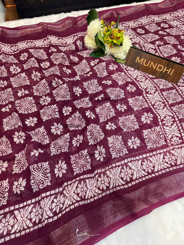 Soft Linen Saree with Contrast Blouse for Women