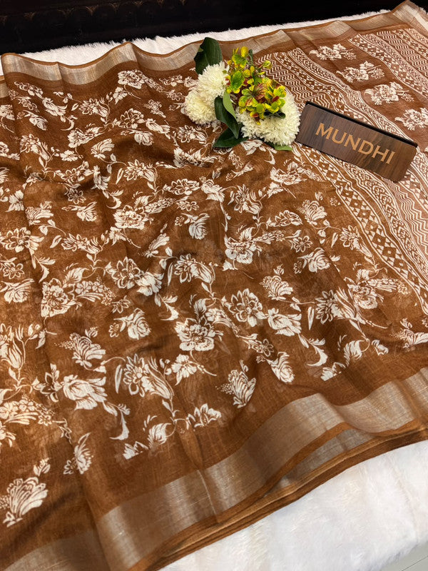 Soft Linen Saree with Contrast Blouse for Women