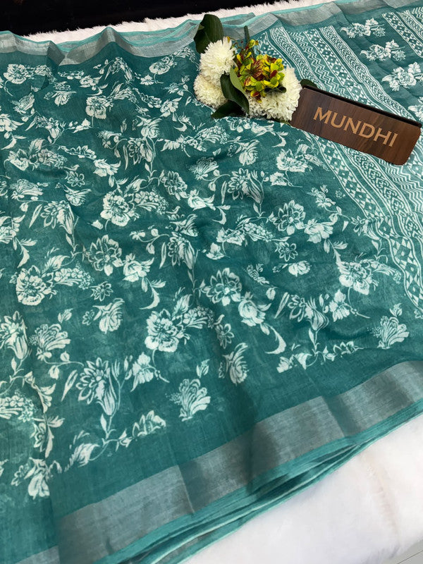 Soft Linen Saree with Contrast Blouse for Women