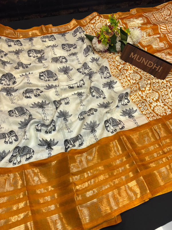 White Berry Fancy Saree with zari and print work for women