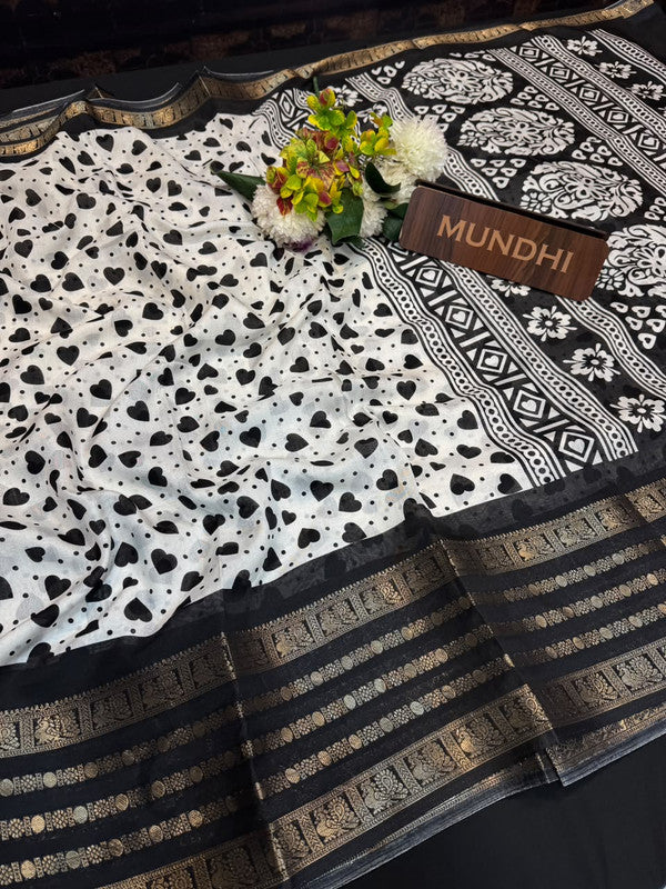 Heart Fancy Saree with zari and print work for women