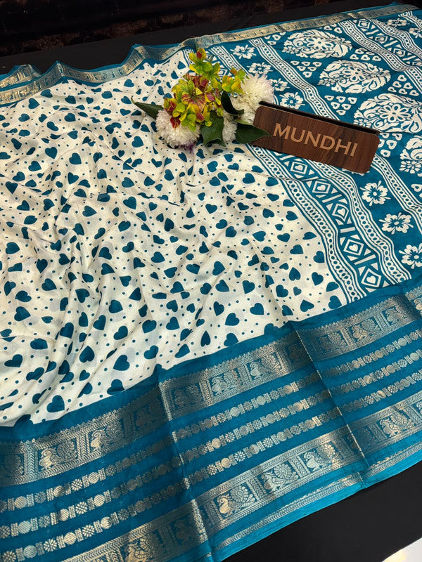Heart Fancy Saree with zari and print work for women