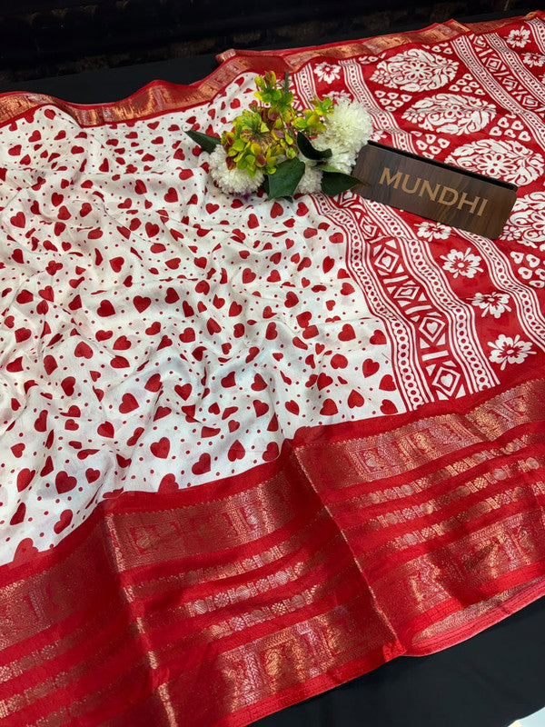 Heart Fancy Saree with zari and print work for women