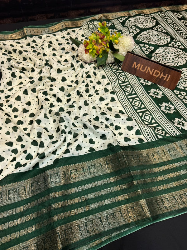 Heart Fancy Saree with zari and print work for women