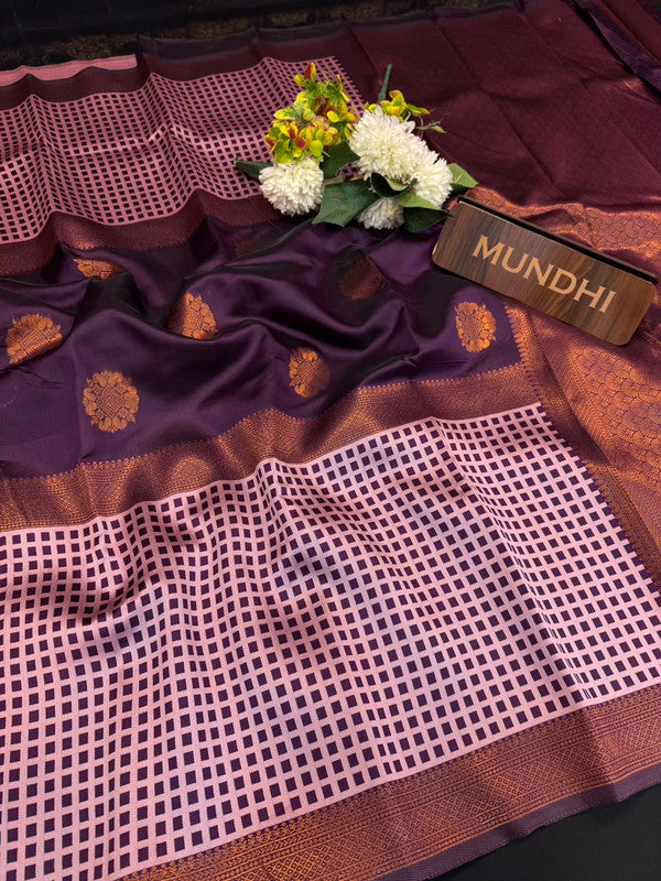Checked Pavishna Saree in soft silk type fabric with elegant zari work