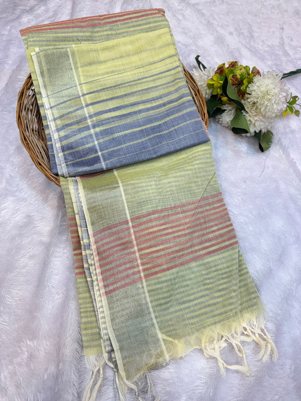 Dorothy cotton saree with zari and plain design
