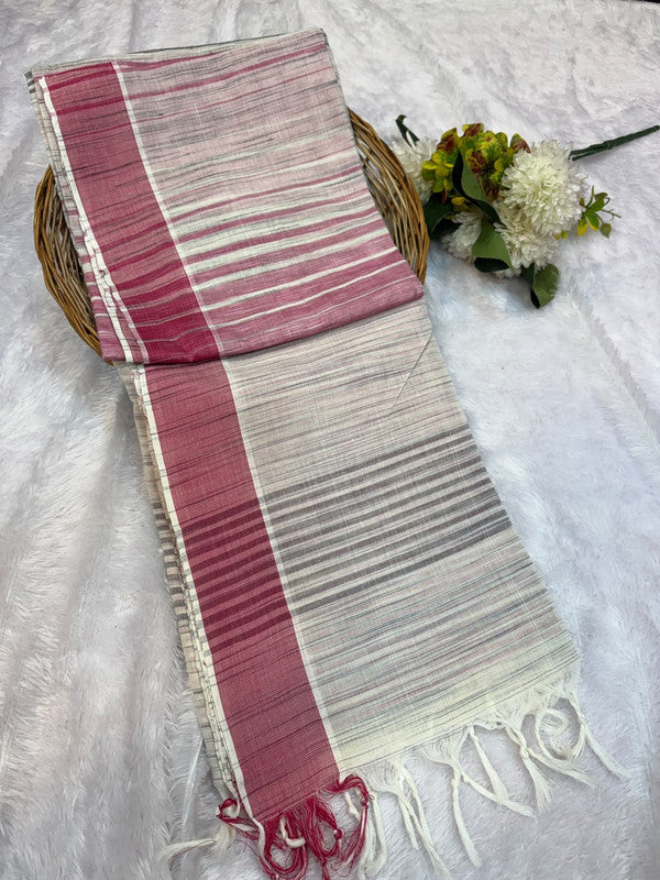 Dorothy cotton saree with zari and plain design