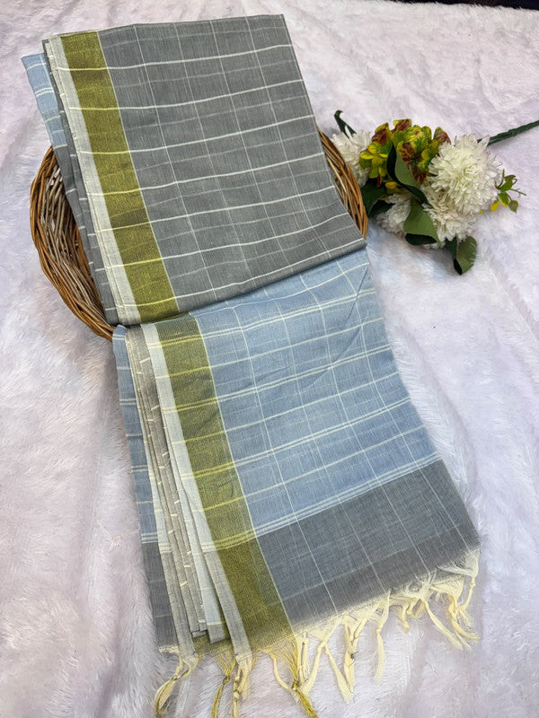 Dorothy cotton saree with zari and plain design