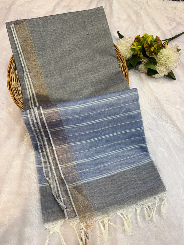 Dorothy cotton saree with zari and plain design