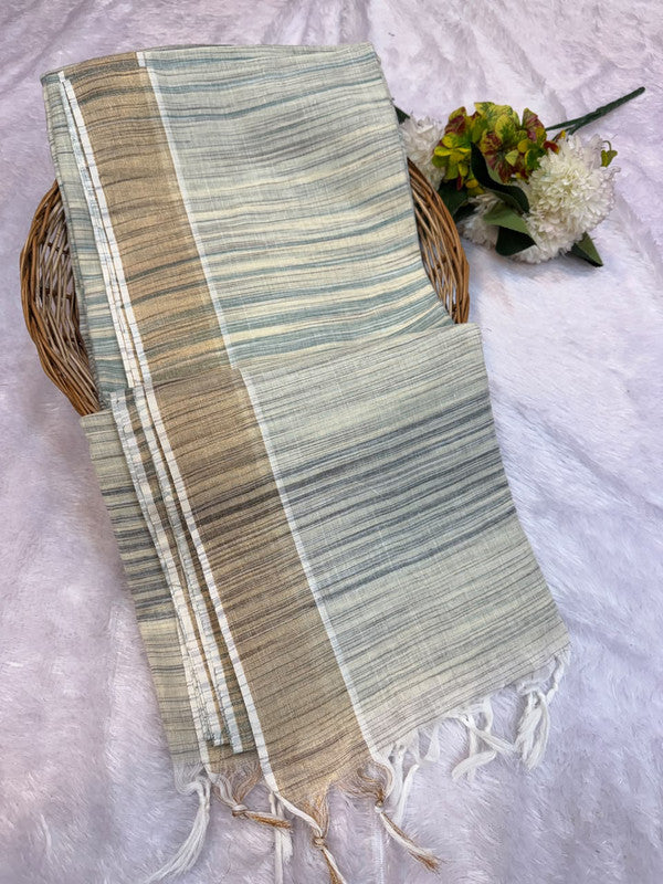 Dorothy cotton saree with zari and plain design