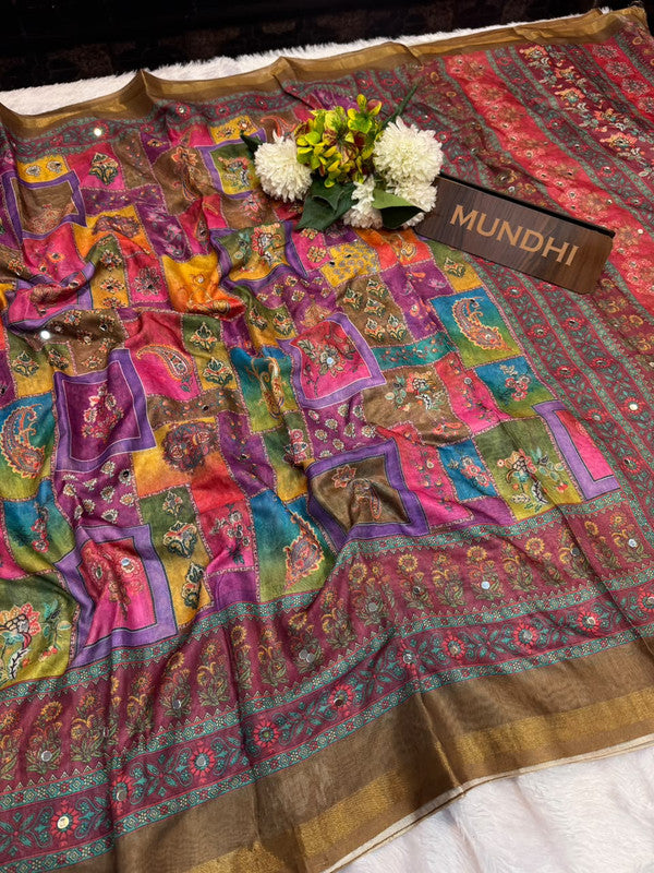 Rubina Mirror Fancy Saree in Fancy Silk with decorative mirror design