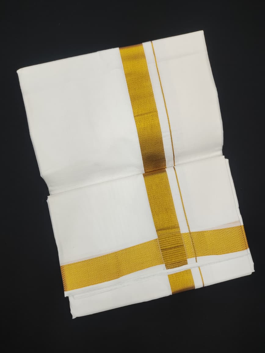 Cotton White Dhoti | Copper Border | 4 Mtrs