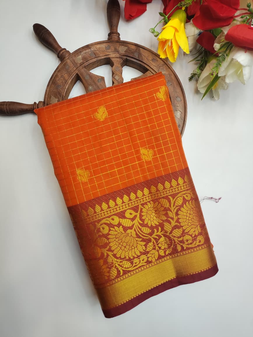 Rust Orange Checked Saree RRG01