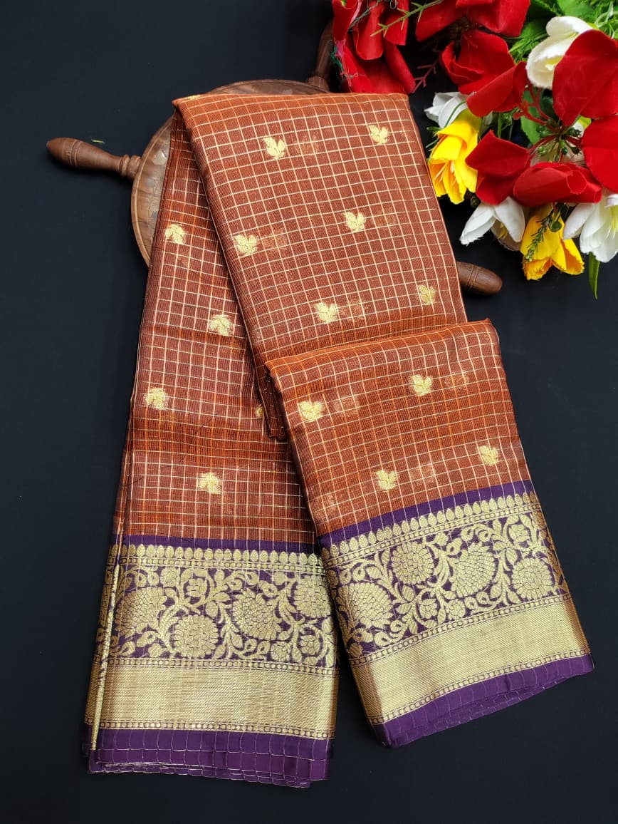 Rust Orange Checked Saree RGG05