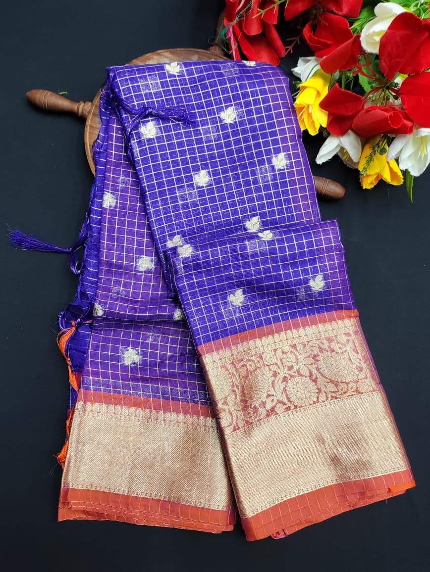 Rust Navy Checked Saree RGG06