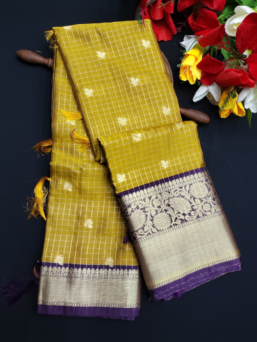 Rust Yellow Checked Saree RGG08