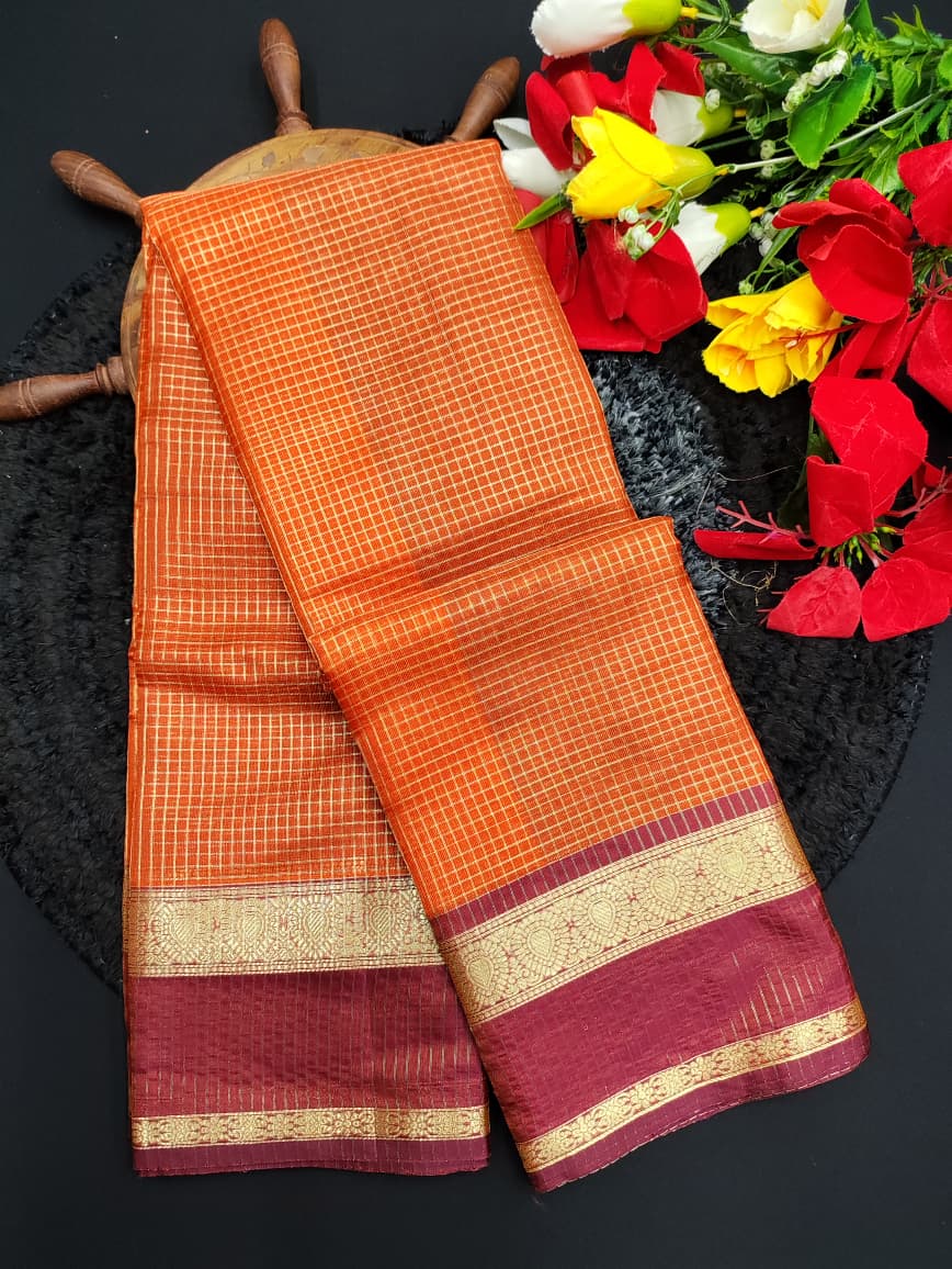 Rust Orange Checked Saree RG41