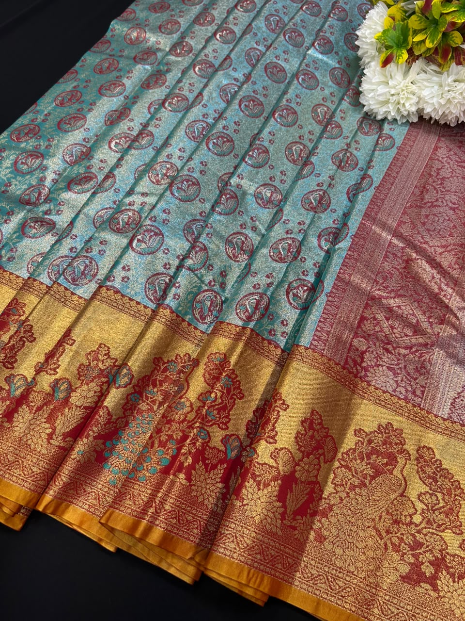 Wedding Tissue Saree with Zari Work for Bridal and Festive Wear