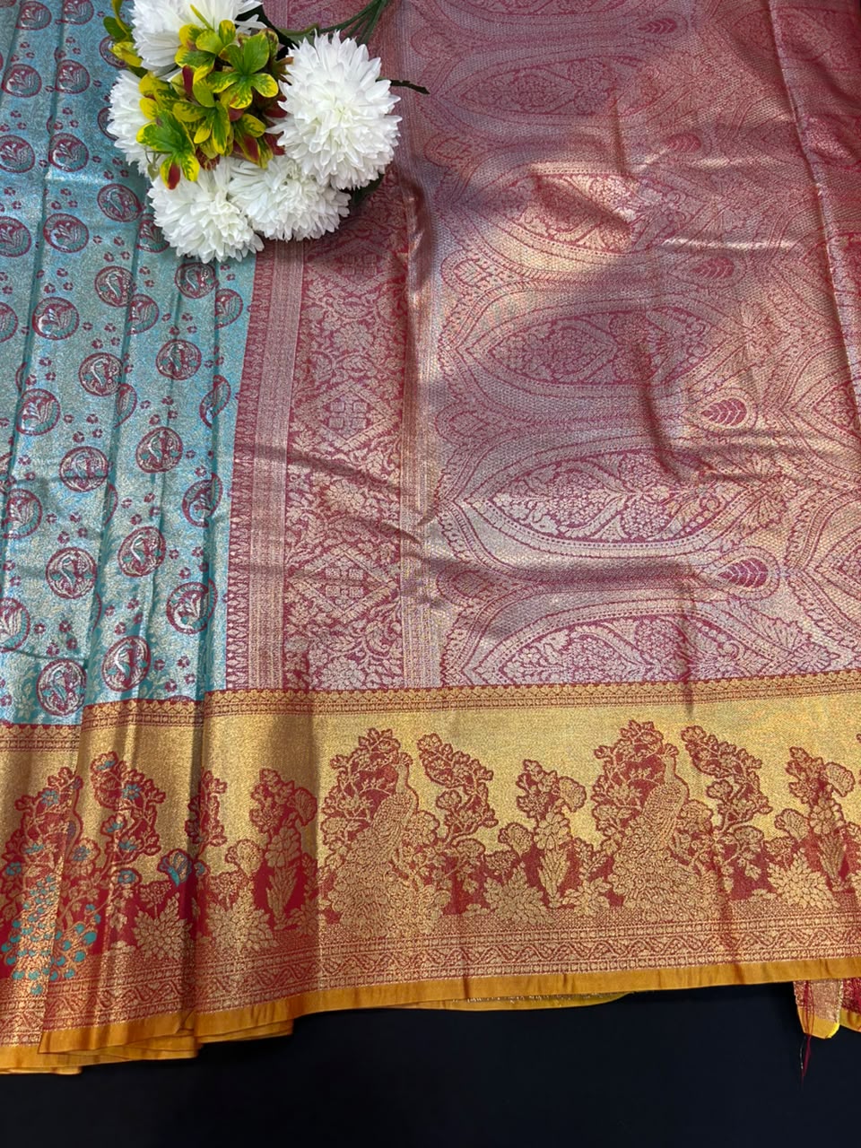 Festival Wear Tissue Saree with Traditional Zari Design