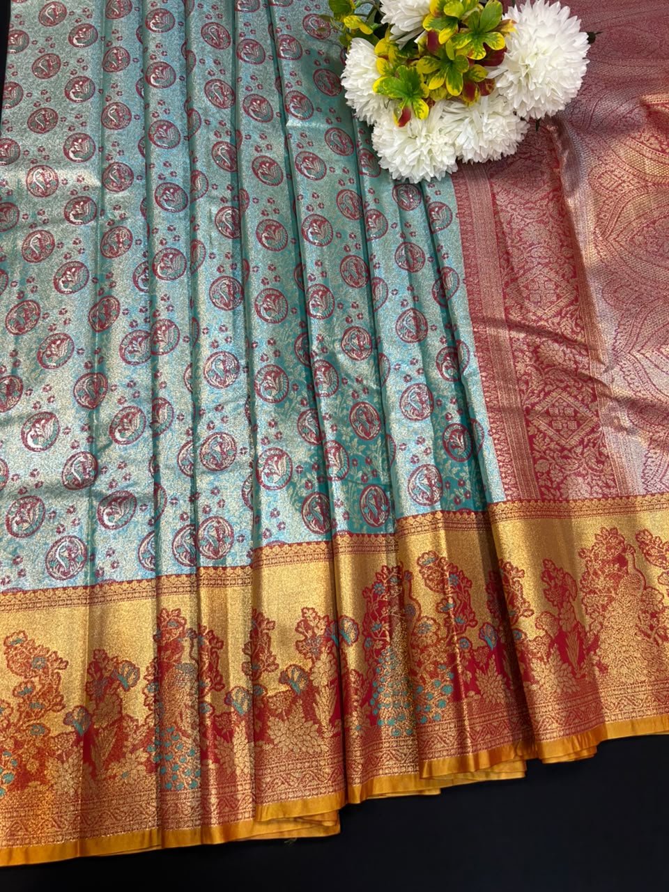 Premium Tissue Saree with Contrast Blouse for Wedding Function